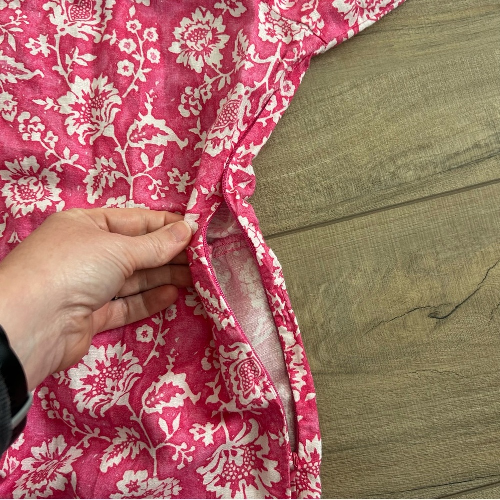 J. McLaughlin Pink Floral Cunningham Elbow Sleeve Linen V Neck Boho Maxi Dress M - Picture 11 of 11